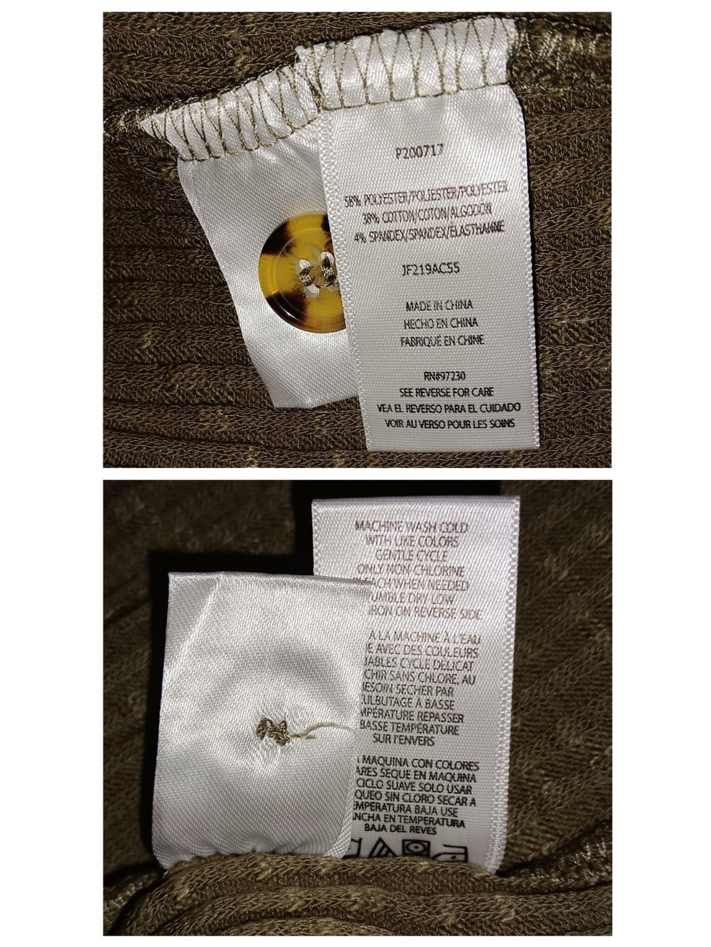 NWT Olive Ribbed Knit Button Front Top - Picture 5 of 5